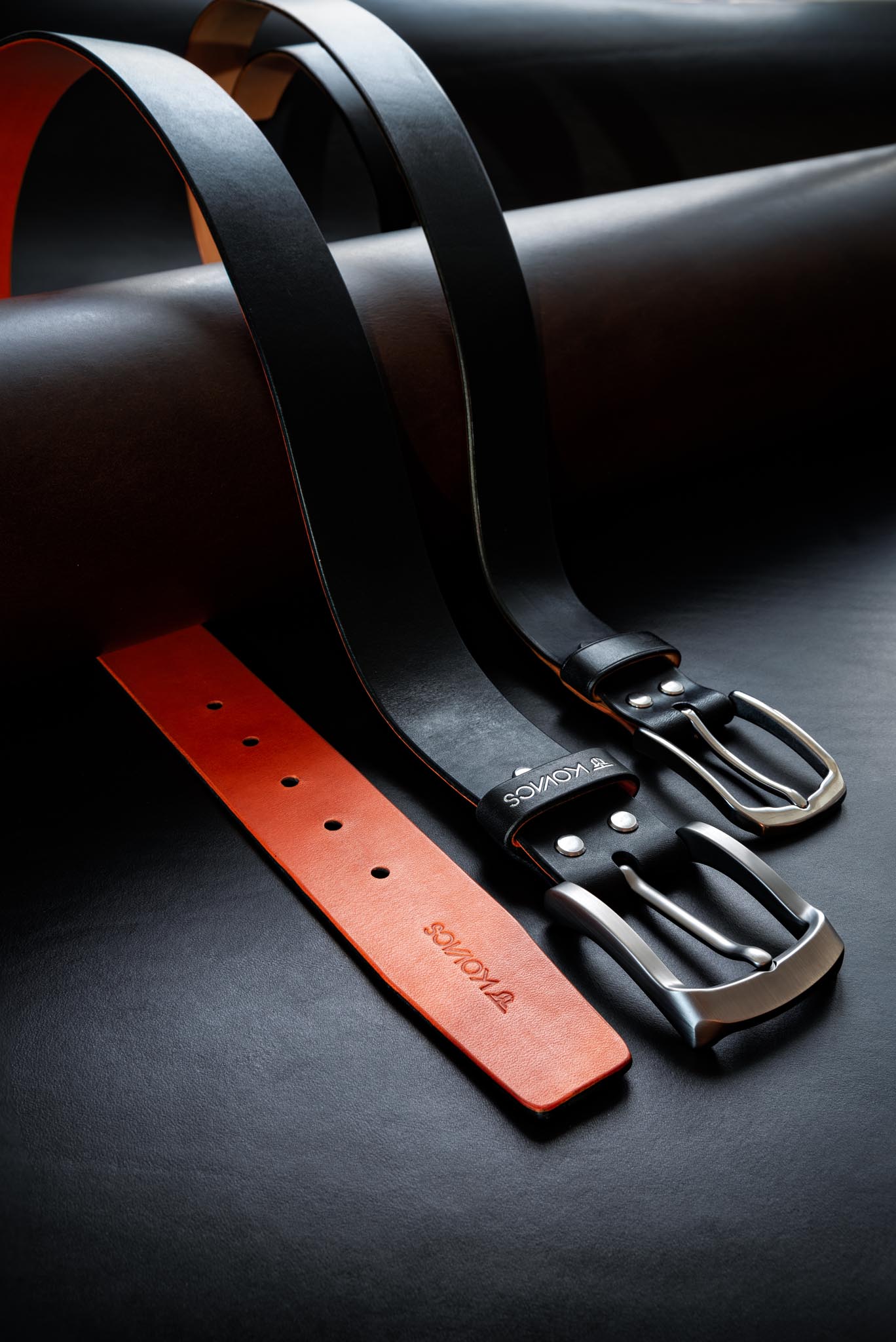 Bespoke mens black leather belt